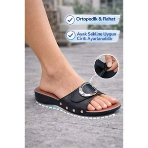 Carla Verde Tam Ortopedik Tokalı Kadın Terlik - Carla Verde - MN0105.50 - Siyah - 40
