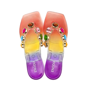 Kristal En-J9001 Kadın Yazlık Parmak Arası Terlik Kaymaz Taban Plaj Havuz Deniz Terliği - Kristal - En-J9001 - Gökkuşağı - 36