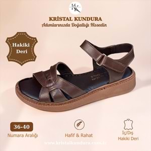 Kristal Mtf.11 Tam Ortopedik Hakiki Deri Kadın Sandalet - Kahverengi - 36