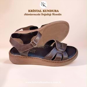Kristal Mtf.11 Tam Ortopedik Hakiki Deri Kadın Sandalet - Kahverengi - 36