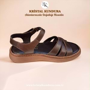 Kristal Mtf.11 Tam Ortopedik Hakiki Deri Kadın Sandalet - Kahverengi - 36