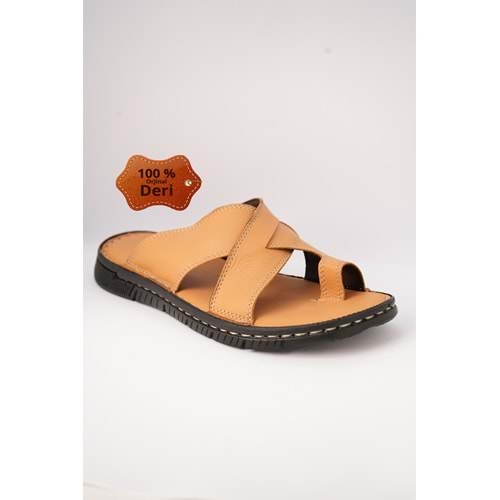Kristal kr.93 Anatomik Taban İçi Dışı Hakiki Deri Tek Parmak Erkek Terlik - Taba - 42