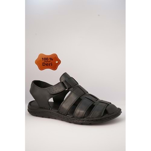 Kristal Kr.99 Anatomik Taban Önü Kapalı Hakiki Deri Erkek Sandalet - Siyah - 40