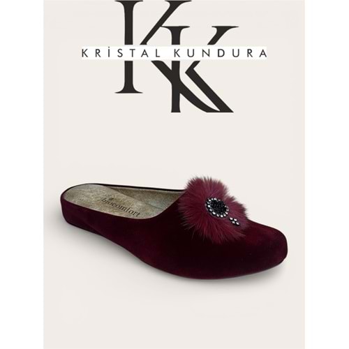 Kristal Anatomik Taban Şık Kadın Ev Terliği - Bordo - 40
