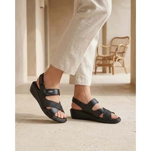 Ceyo 9863-42 Tam Ortopedik Kadın Sandalet - Siyah - 36