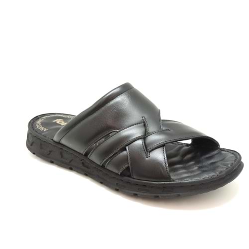 Forex 51242 Hakiki Deri Ortopedik Masaj Tabanlı Erkek Terliği - Siyah - 40