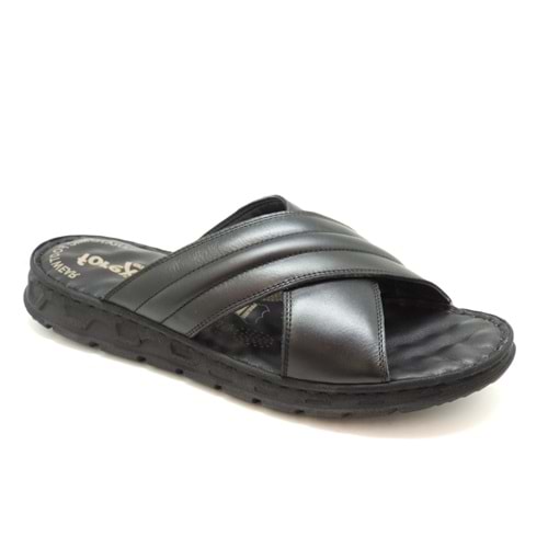 Forex 50842 Hakiki Deri Ortopedik Masaj Tabanlı Erkek Terliği - Siyah - 40