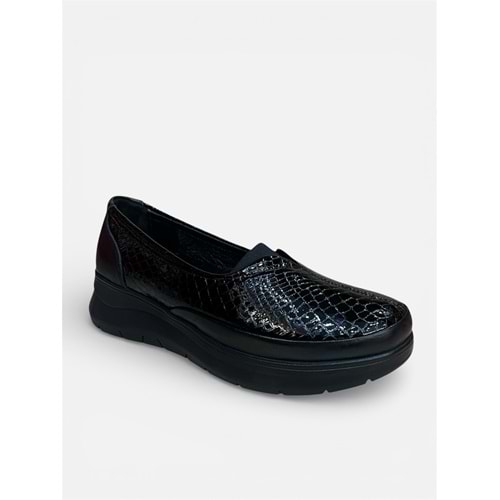 Kristal Bio.1044 Tam Ortopedik İçi Dışı Hakiki Deri Rugan Şık Kadın Ayakkabısı - Siyah - 38