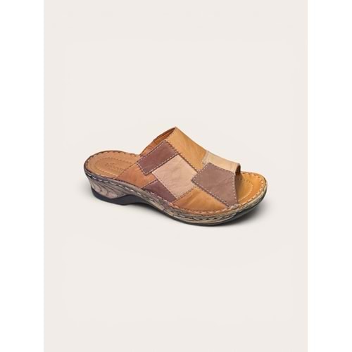 Bio.1195 Tam Ortopedik İçi Dışı Hakiki Deri Kadın Şık Terlik - Kristal - Bio.1195 - Taba - 40