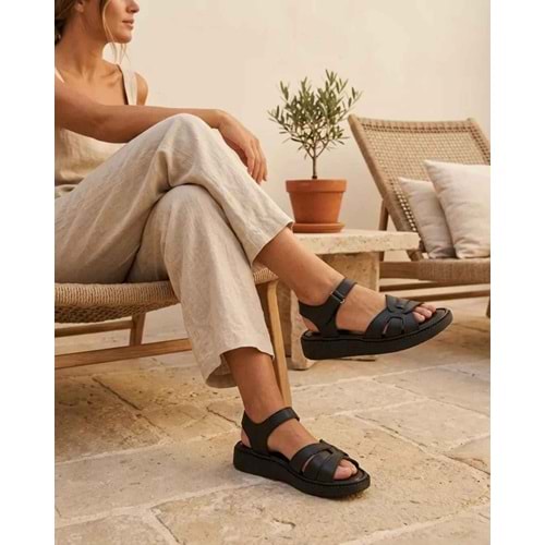 Kristal Mtf.11 Tam Ortopedik Hakiki Deri Kadın Sandalet - Siyah - 38