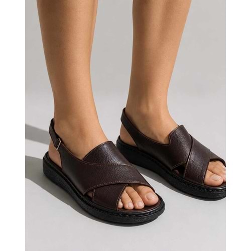 Kristal Mtf.12 Tam Ortopedik Hakiki Deri Kadın Sandalet - Kahverengi - 40
