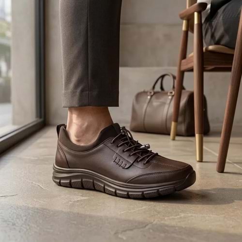 Kristal Dim.1272 Hakiki Deri Tam Ortopedik Lastikli Kadın Spor Ayakkabı - Kahverengi - 38