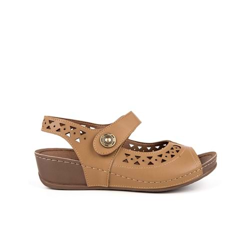 Muya Terra Anatomik Taban Topuklu Kadın Sandalet - Vizon - 36