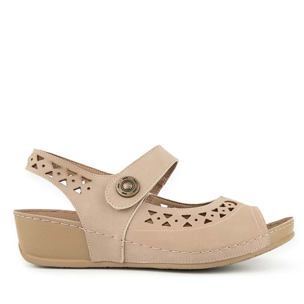 Muya Terra Anatomik Taban Topuklu Kadın Sandalet - Vizon - 36