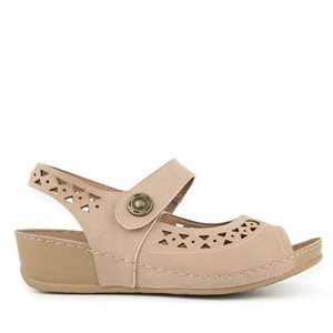 Muya Terra Anatomik Taban Topuklu Kadın Sandalet - Vizon - 36