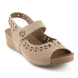 Muya Terra Anatomik Taban Topuklu Kadın Sandalet - Vizon - 36