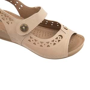 Muya Terra Anatomik Taban Topuklu Kadın Sandalet - Vizon - 36