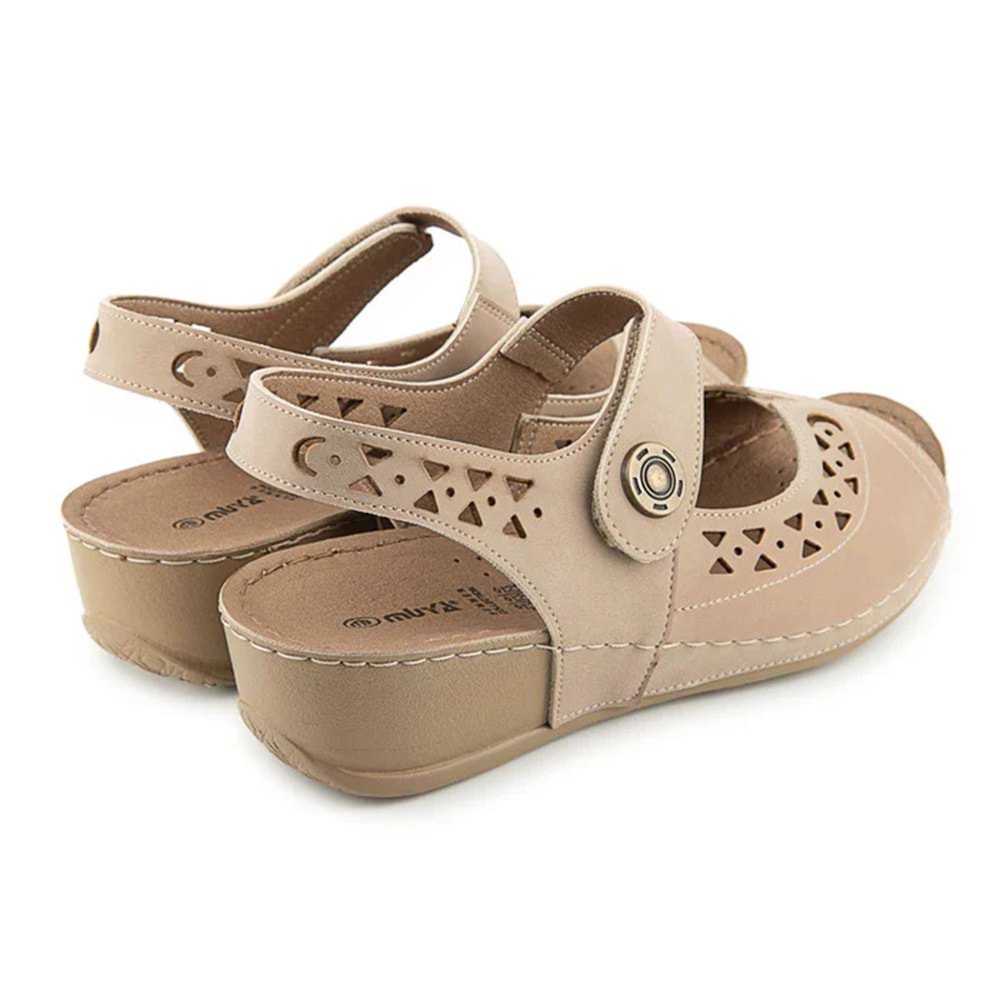 Muya Terra Anatomik Taban Topuklu Kadın Sandalet - Vizon - 36