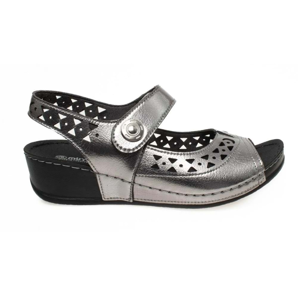 Muya Terra Anatomik Taban Topuklu Kadın Sandalet - Kurşun - 35