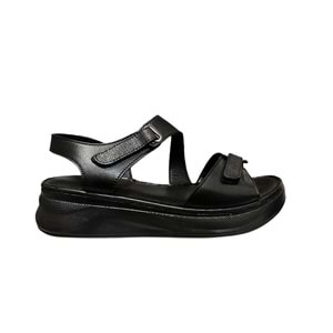 Kristal Kr.35 Anatomik Taban İçi Dışı Hakiki Deri Kalın Tabanlı Kadın Sandalet - Siyah - 37