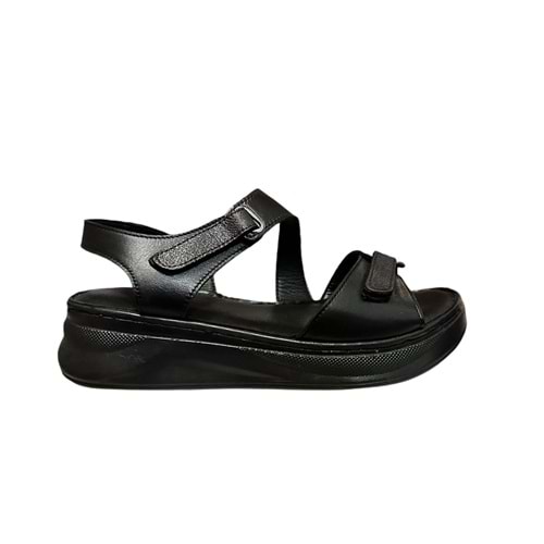 Kristal Kr.35 Anatomik Taban İçi Dışı Hakiki Deri Kalın Tabanlı Kadın Sandalet - Siyah - 37