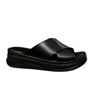 Kristal Kr.44 Anatomik Taban İçi Dışı Hakiki Deri Çapraz Kadın Terlik - Siyah - 37