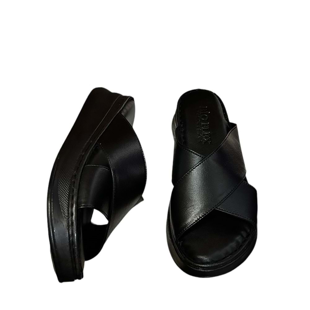 Kristal Kr.44 Anatomik Taban İçi Dışı Hakiki Deri Çapraz Kadın Terlik - Siyah - 37