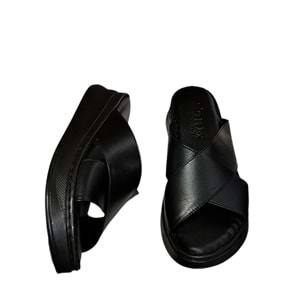 Kristal Kr.44 Anatomik Taban İçi Dışı Hakiki Deri Çapraz Kadın Terlik - Siyah - 37