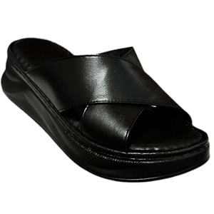 Kristal Kr.44 Anatomik Taban İçi Dışı Hakiki Deri Çapraz Kadın Terlik - Siyah - 37