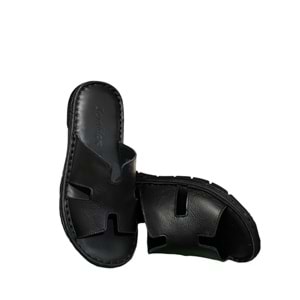 Kristal Kr. 92 Anatomik Taban İçi Dışı Hakiki Deri Hermes Erkek Terlik - Siyah - 40