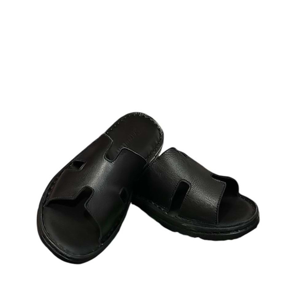 Kristal Kr. 92 Anatomik Taban İçi Dışı Hakiki Deri Hermes Erkek Terlik - Siyah - 40