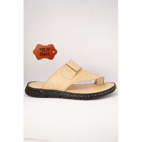 Kristal Kr.94 Anatomik Taban İçi Dışı Hakiki Deri Tek Parmak Erkek Terlik - Bej - 44