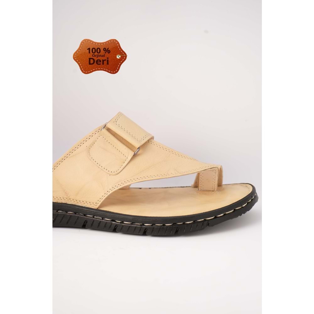 Kristal Kr.94 Anatomik Taban İçi Dışı Hakiki Deri Tek Parmak Erkek Terlik - Bej - 44