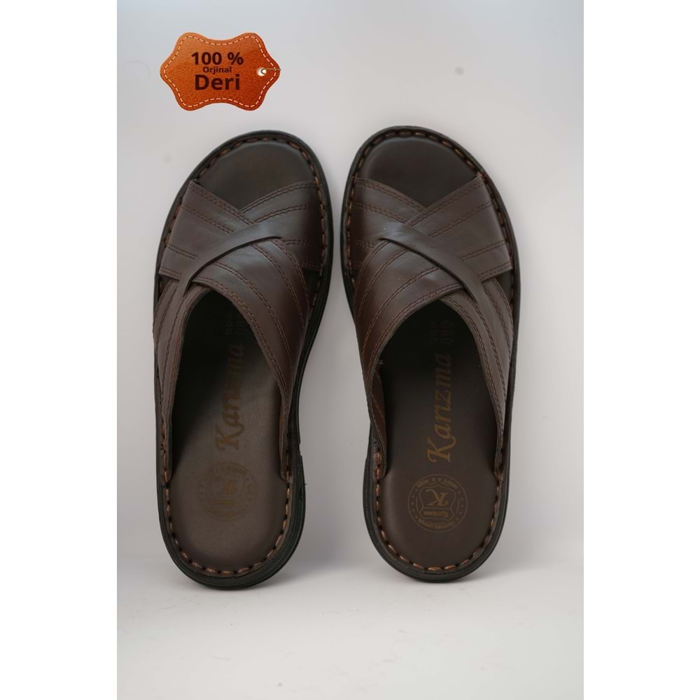 Kristal Kr.97 Anatomik Taban Hakiki Deri Erkek Terlik - Kr.97 - Kahverengi - 40