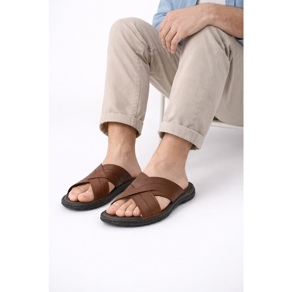 Kristal Kr.97 Anatomik Taban Hakiki Deri Erkek Terlik - Taba - 40
