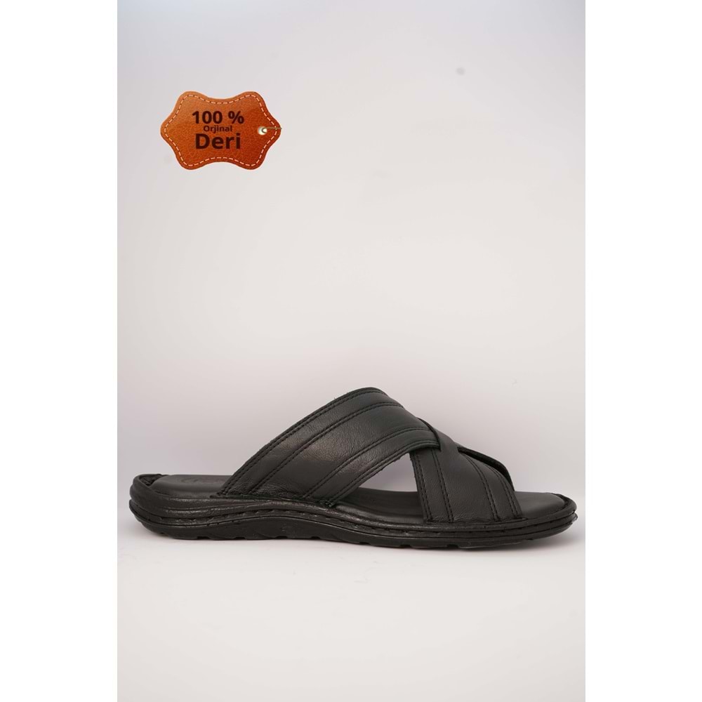 Kristal Kr.97 Anatomik Taban Hakiki Deri Erkek Terlik - Siyah - 40