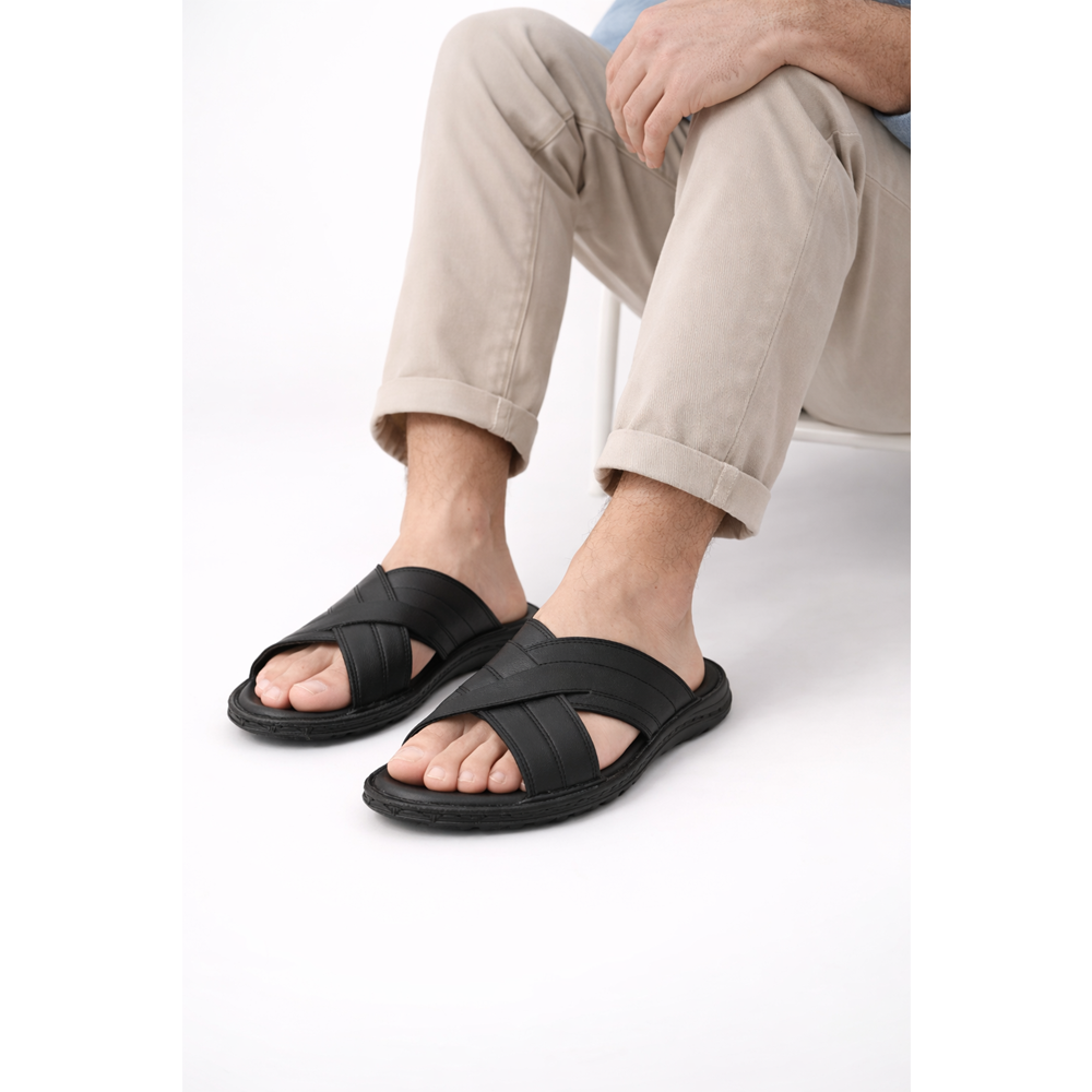 Kristal Kr.97 Anatomik Taban Hakiki Deri Erkek Terlik - Siyah - 40