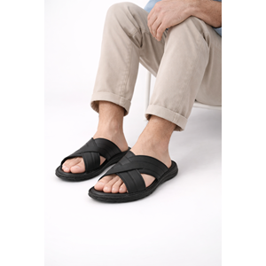 Kristal Kr.97 Anatomik Taban Hakiki Deri Erkek Terlik - Siyah - 40