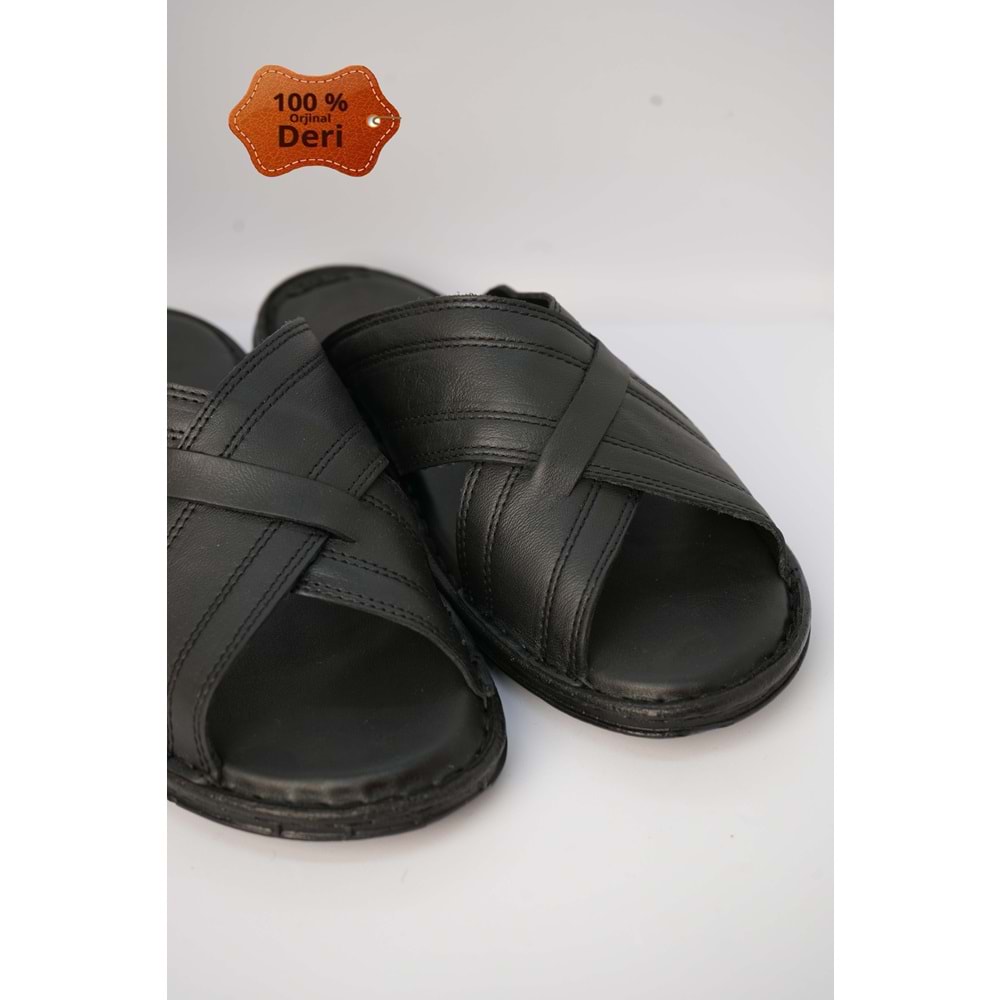 Kristal Kr.97 Anatomik Taban Hakiki Deri Erkek Terlik - Siyah - 40