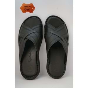 Kristal Kr.97 Anatomik Taban Hakiki Deri Erkek Terlik - Siyah - 40