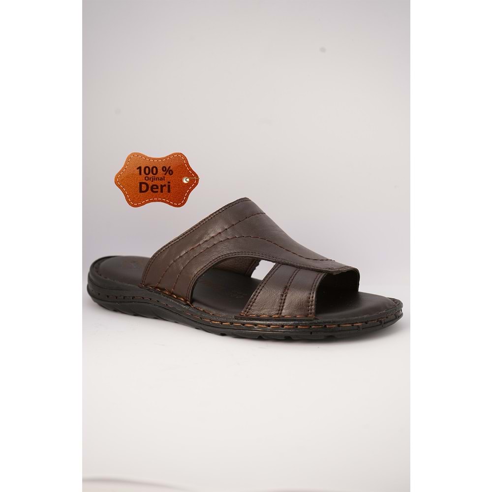 Kristal Kr.98 Anatomik Taban Hakiki Deri Erkek Terlik - Kahverengi - 40