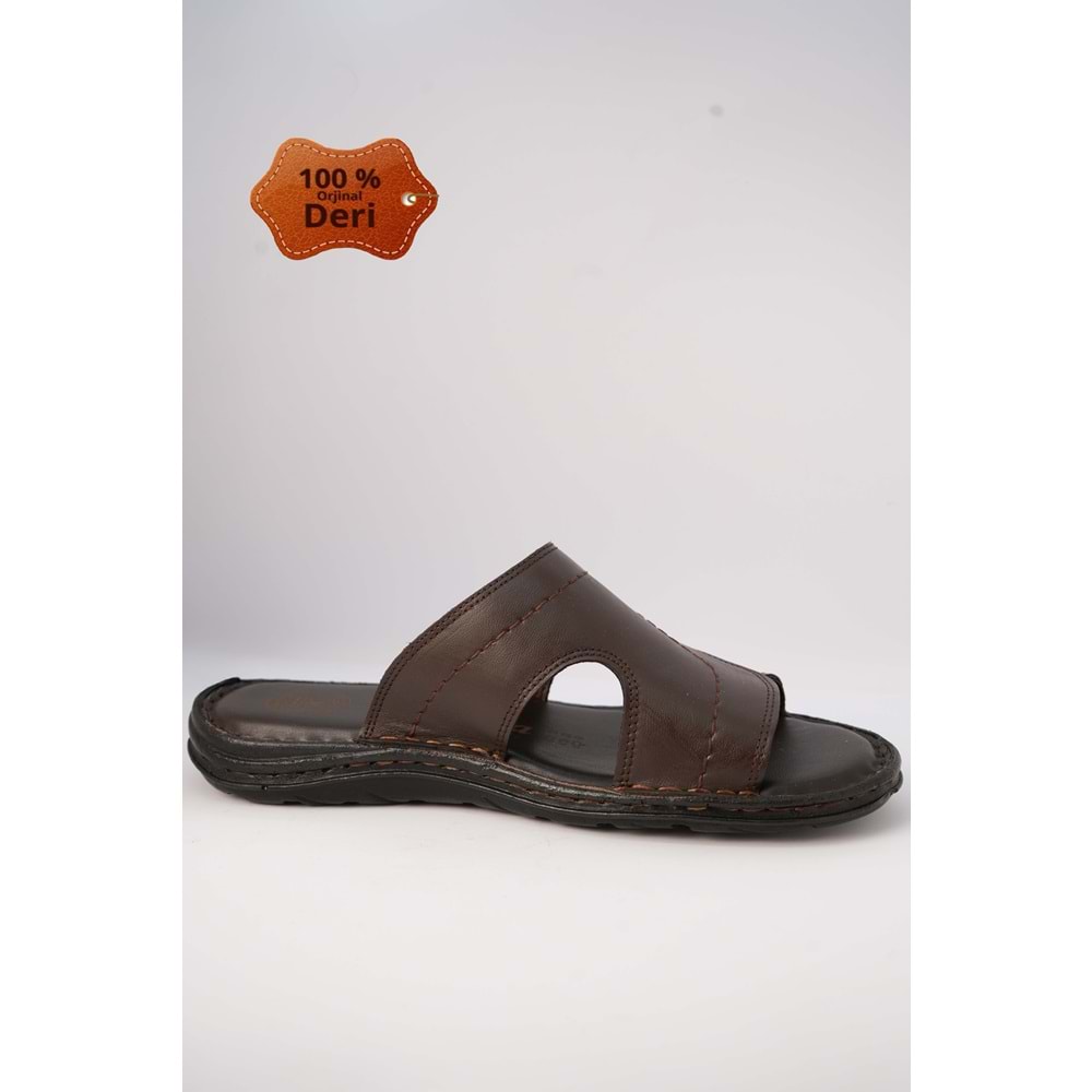 Kristal Kr.98 Anatomik Taban Hakiki Deri Erkek Terlik - Kahverengi - 40