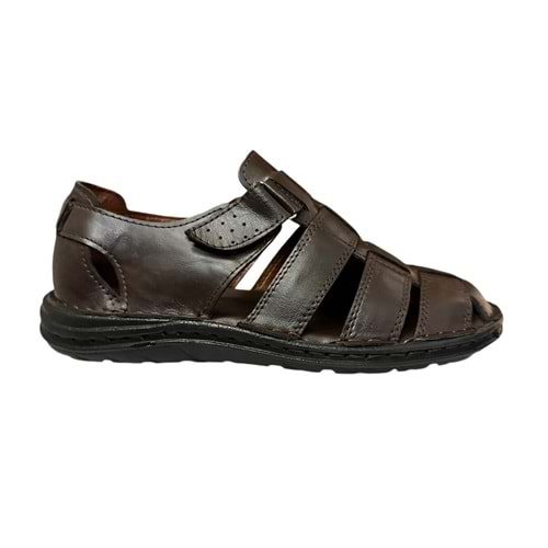 Kristal Kr.100 Anatomik Taban Önü Kapalı Hakiki Deri Erkek Sandalet - Kahverengi - 45