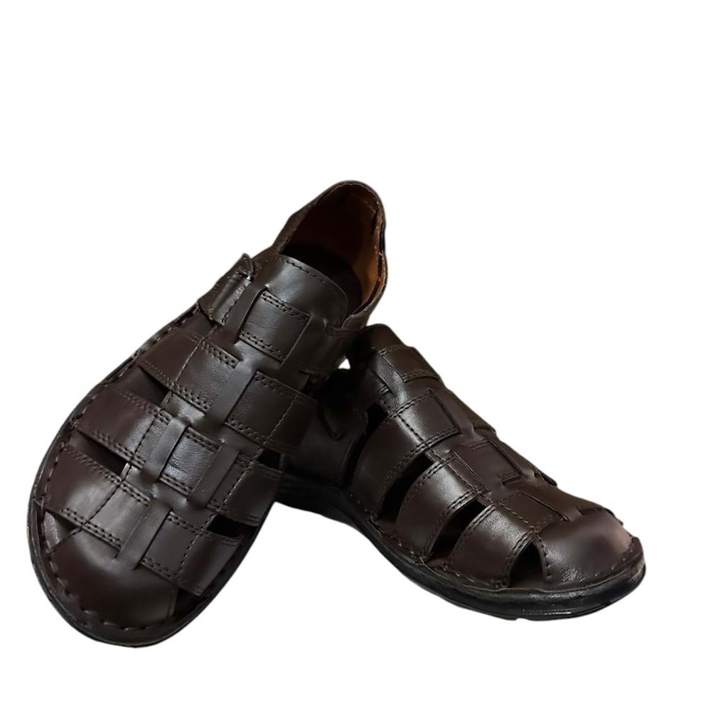 Kristal Kr.100 Anatomik Taban Önü Kapalı Hakiki Deri Erkek Sandalet - Kahverengi - 45
