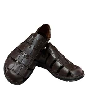 Kristal Kr.100 Anatomik Taban Önü Kapalı Hakiki Deri Erkek Sandalet - Kahverengi - 45