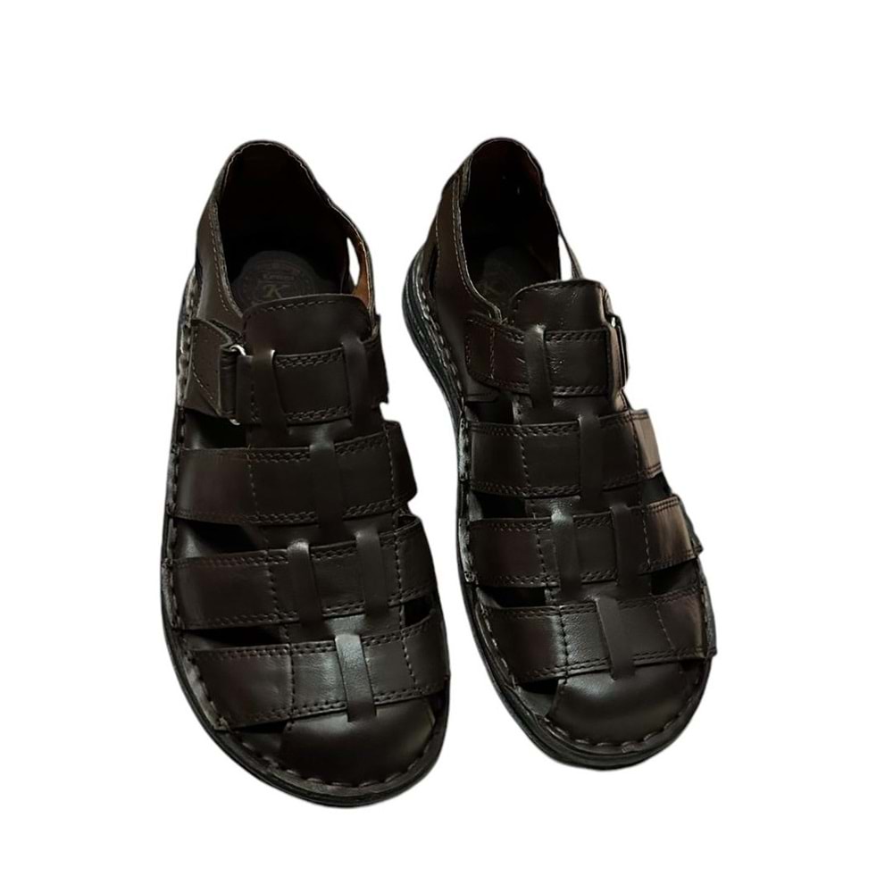 Kristal Kr.100 Anatomik Taban Önü Kapalı Hakiki Deri Erkek Sandalet - Kahverengi - 45
