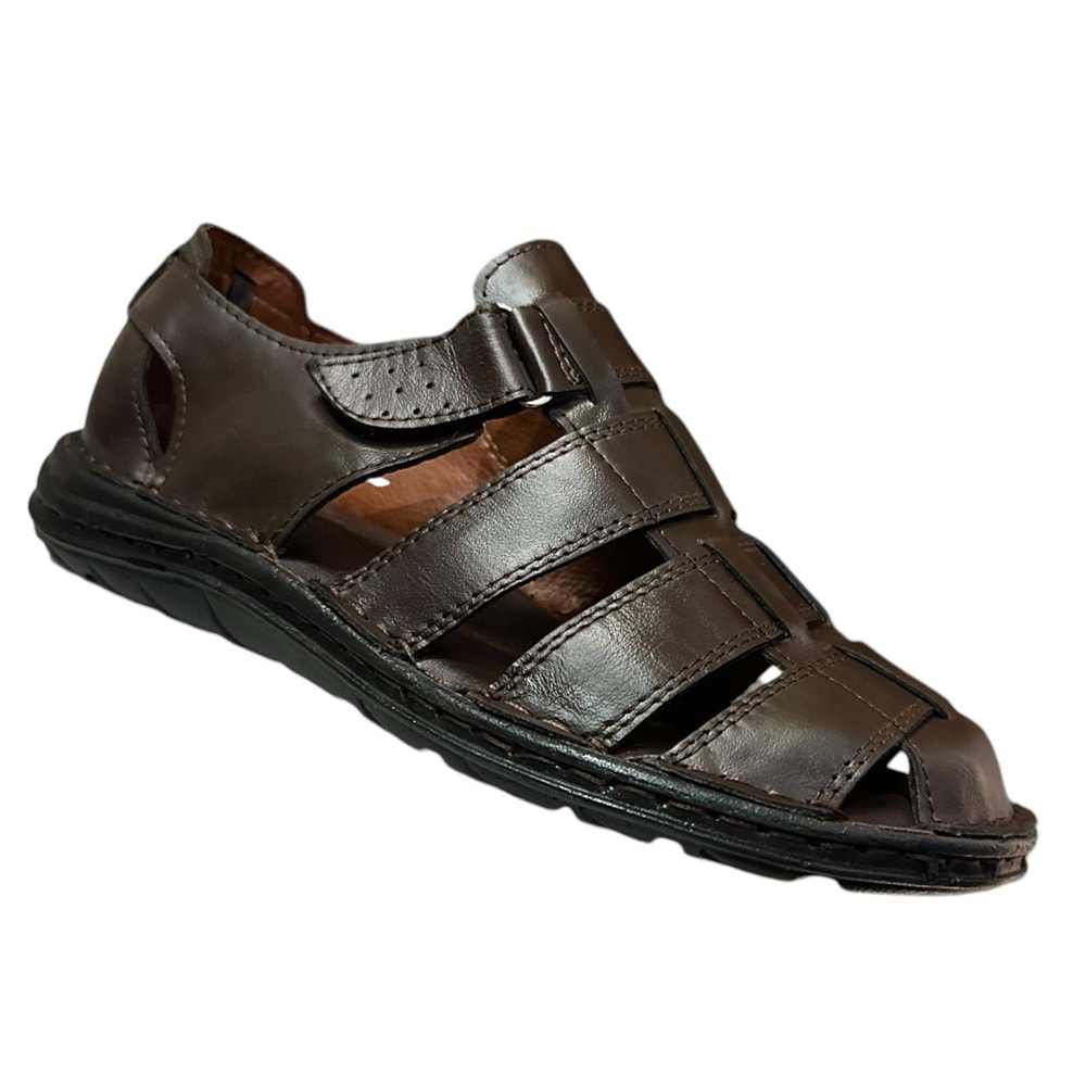 Kristal Kr.100 Anatomik Taban Önü Kapalı Hakiki Deri Erkek Sandalet kahverengi- 41