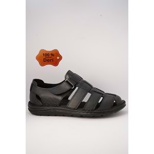 Kristal Kr.100 Anatomik Taban Önü Kapalı Hakiki Deri Erkek Sandalet - Siyah - 40