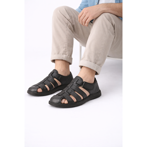 Kristal Kr.100 Anatomik Taban Önü Kapalı Hakiki Deri Erkek Sandalet - Siyah - 40