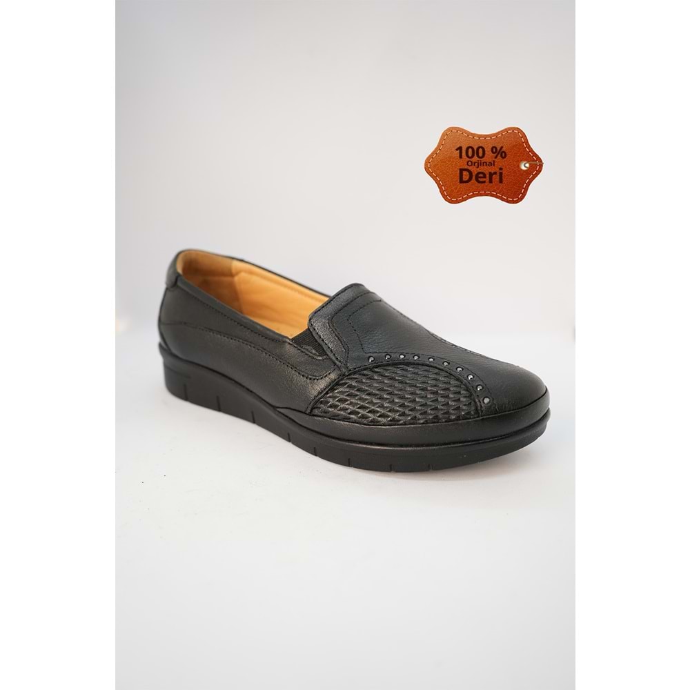 Kristal Dr.241 Anatomik Taban İçi Dışı Hakiki Deri Kemik Çıkıntısı İçin Makosenli Kadın Ayakkabı - Siyah - 40